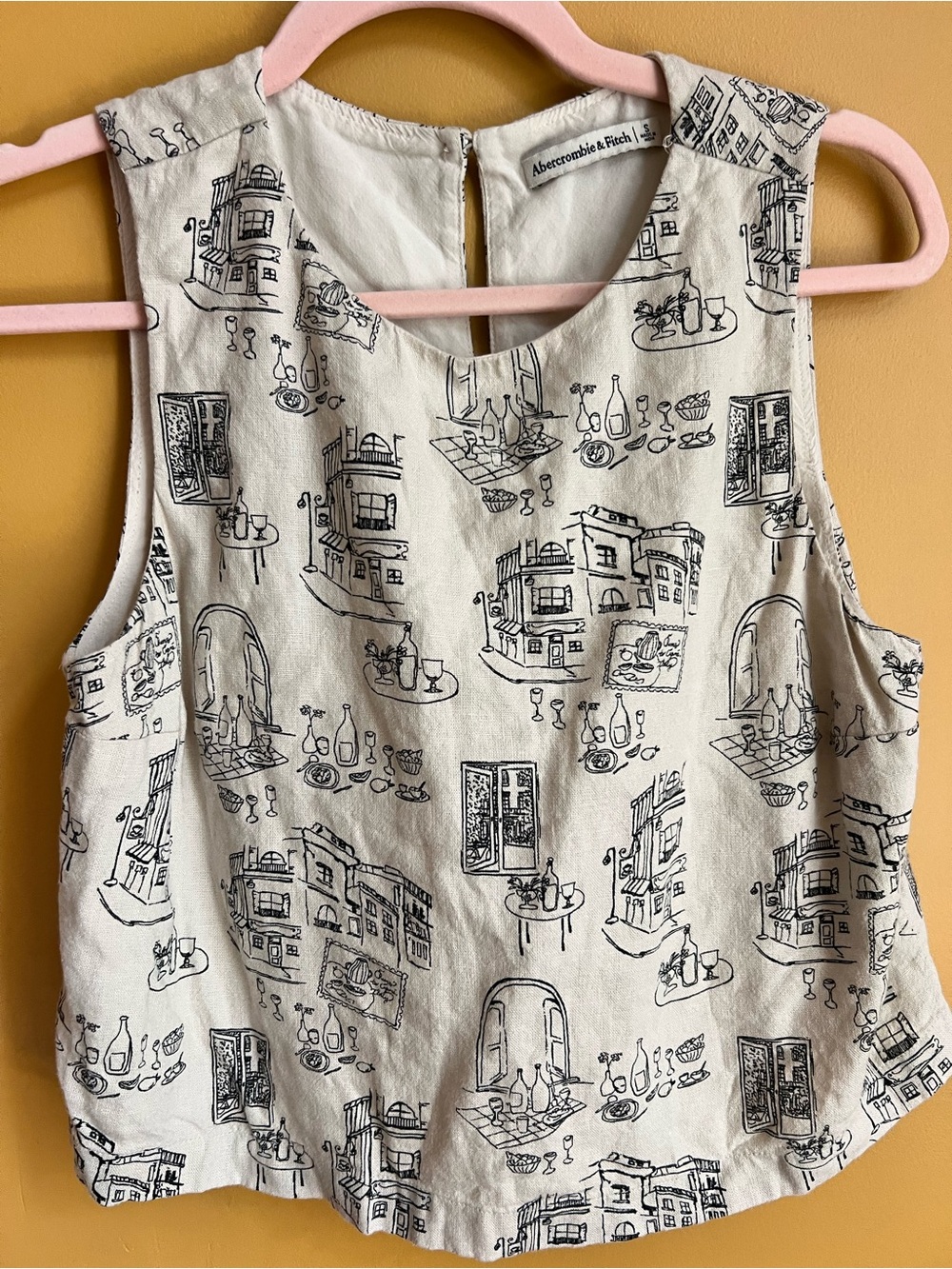 Abercrombie & Fitch Cream Tank Top with Black Sketch Print - Picture 1 of 3